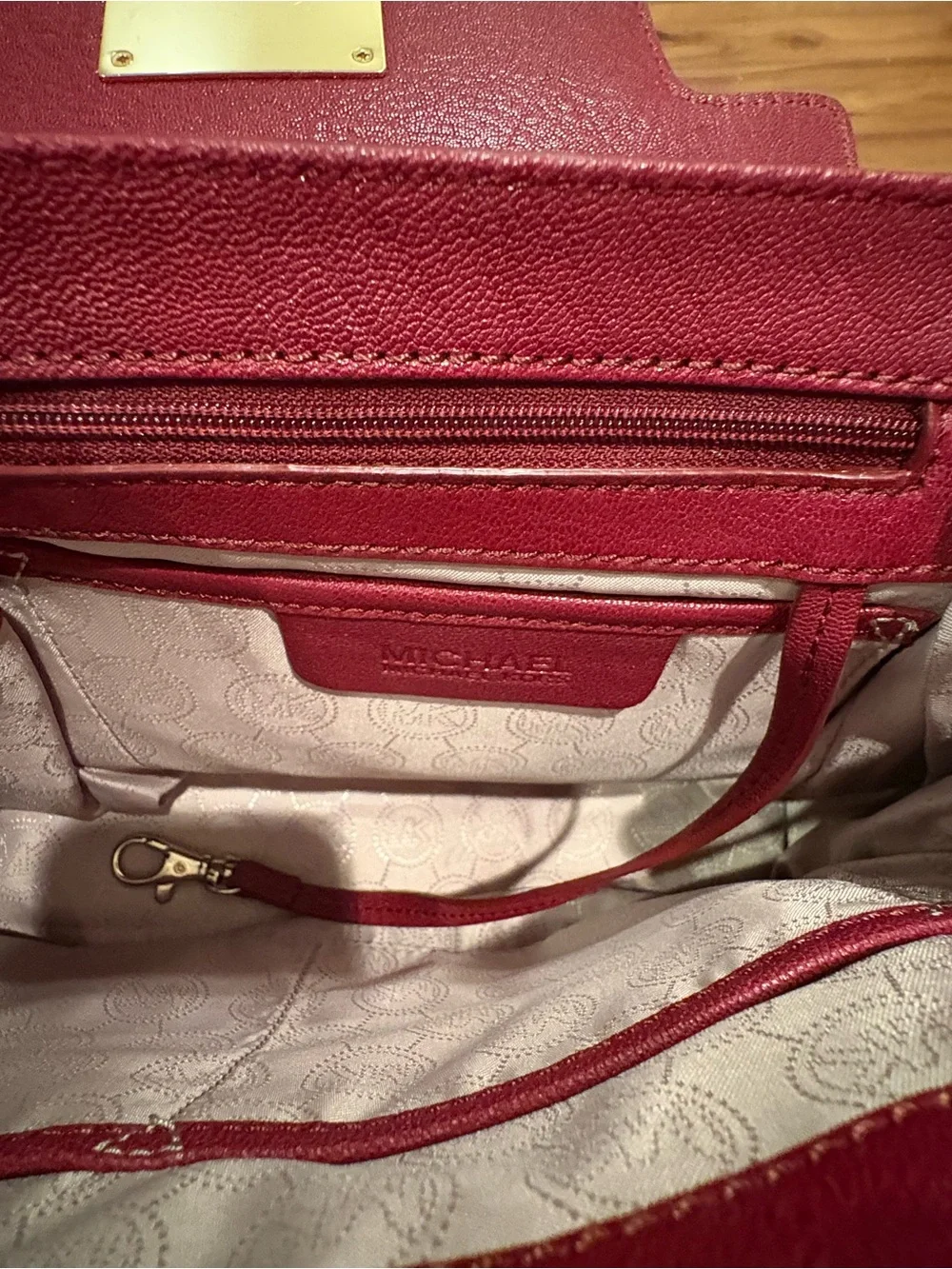 Michael Kors Wine Leather Top-Handle Satchel with Gold Hardware